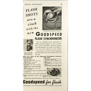 Goodspeed Flash Synchronizer "Flash Shots are a Cinch" Vintage Print Ad 1940